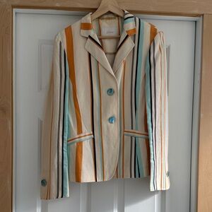 Brioni Striped Cream Blazer with Teal and Mustard Accents